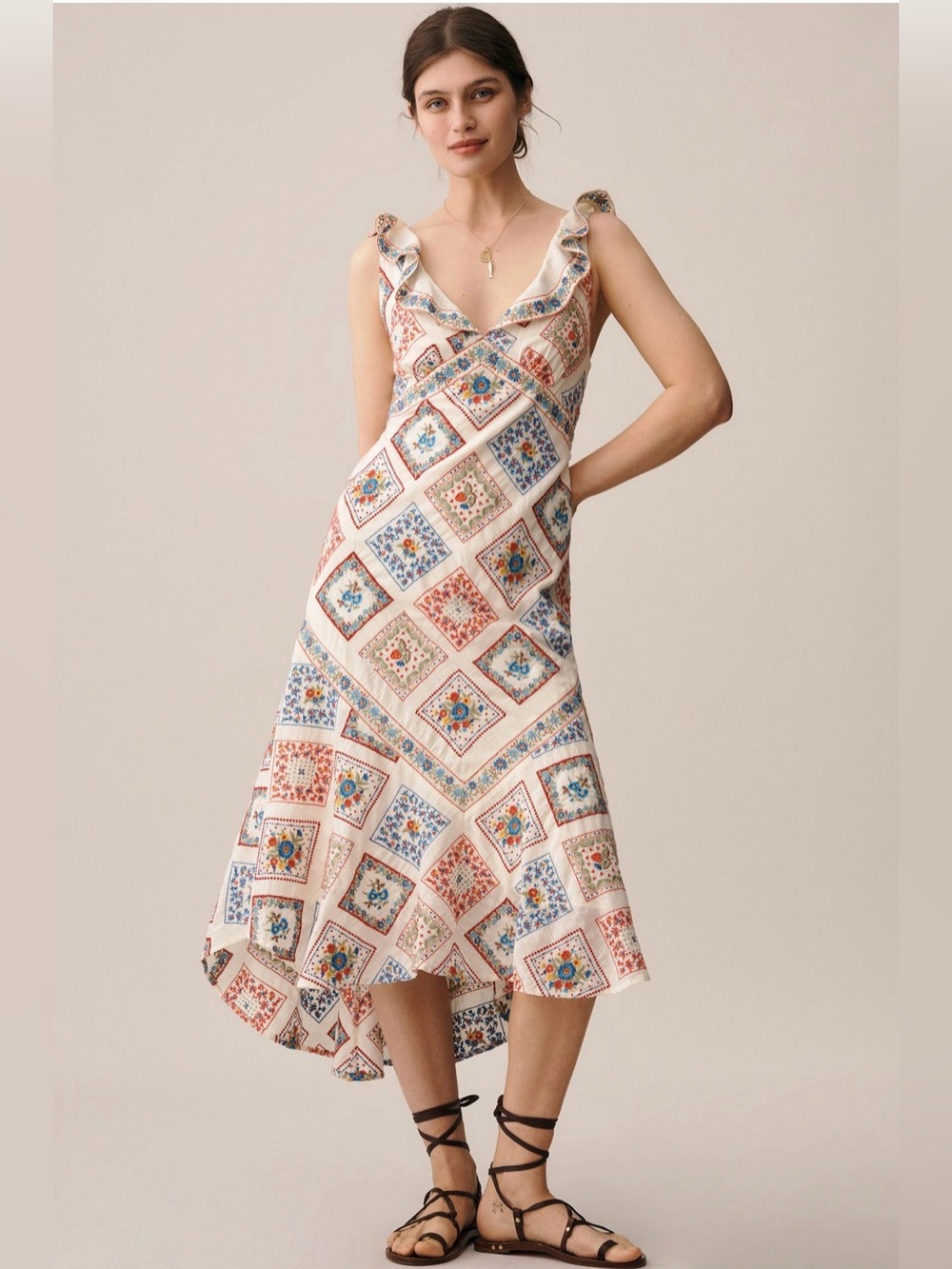 Anthropologie Sleeveless Ruffled V-Neck Midi Dress Size S